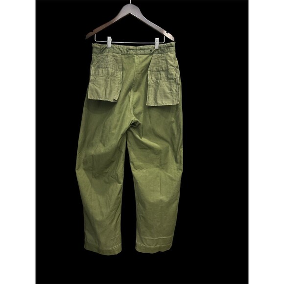 Vintage WWII Military Field Trousers 32x32 Metal Buttons Cotton OD Distressed - Picture 12 of 15